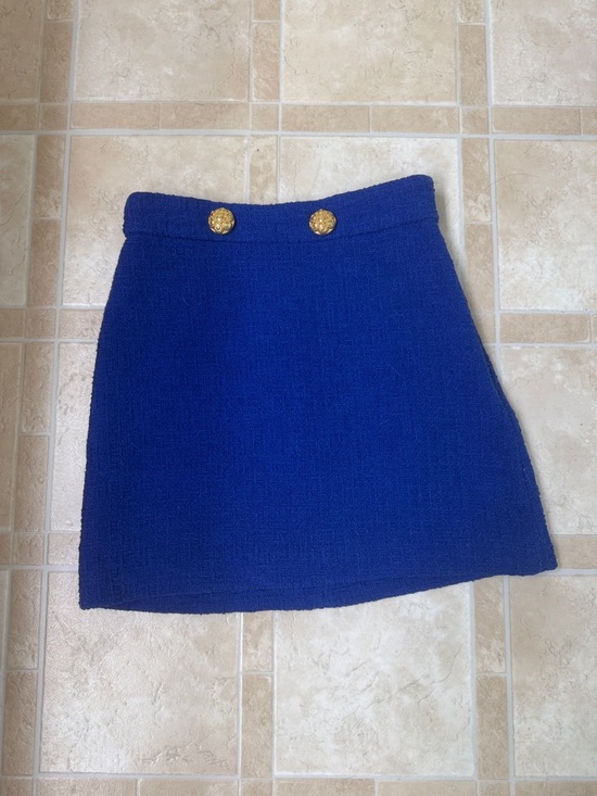 Zara Dresses & Skirts - Zara Royal Blue Textured Mini Skirt with Gold Buttons